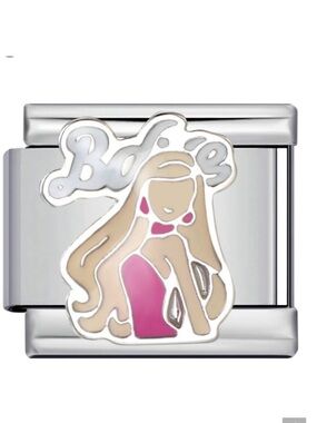Italian Charm Bracelet Link Barbie Pink Silver Tone 9mm Cute